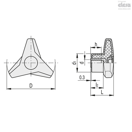 Elesa Brass boss, threaded blind hole, VB.839/63 B-M8-C3 VB.839-B